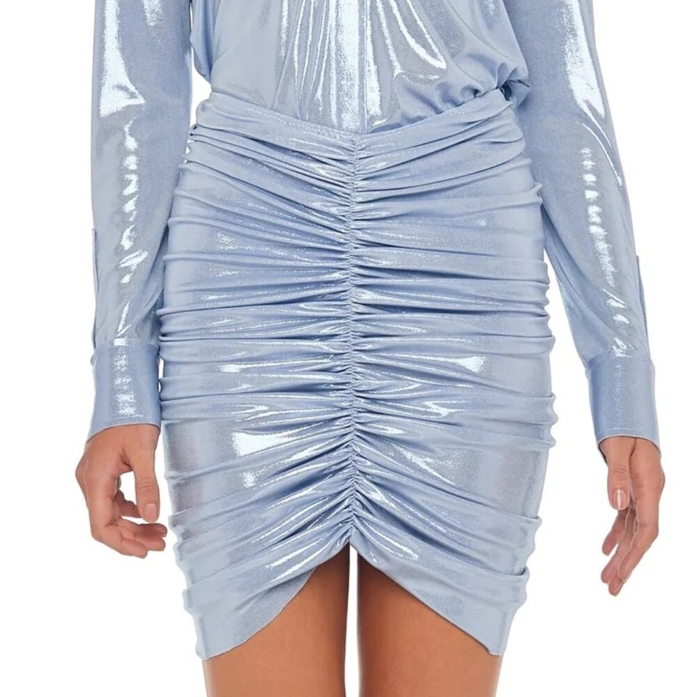 Norma Kamali Misty Blue Shirred Mini Skirt, XS